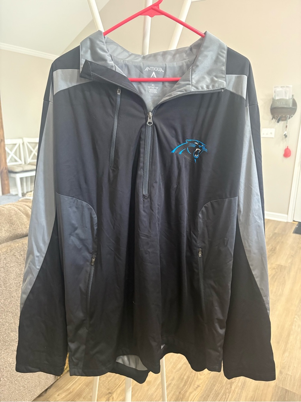 Antigua Black and Gray Carolina Panthers Pullover Jacket